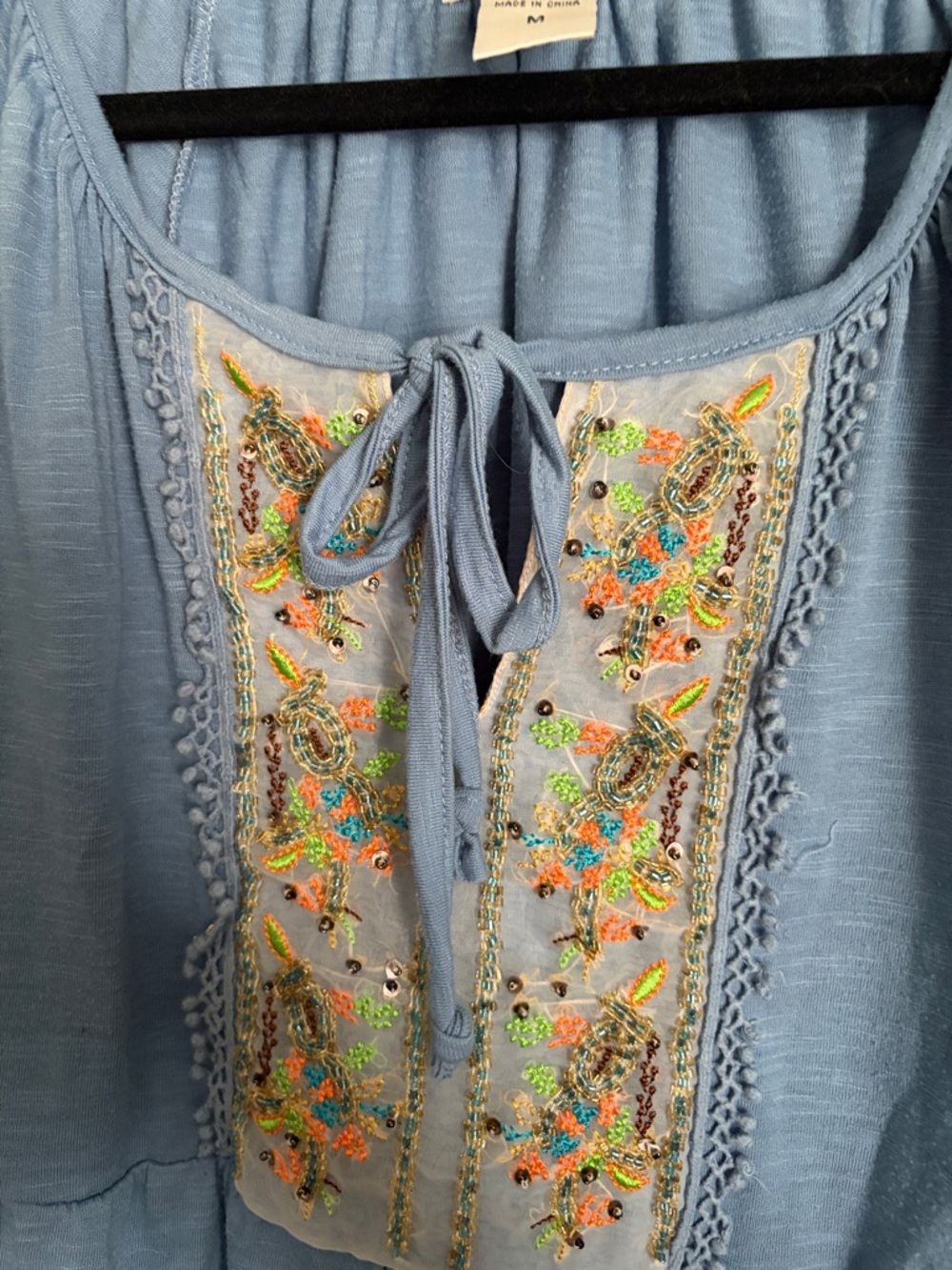 ISELA Beaded Baby Blue Top - Picture 5 of 6